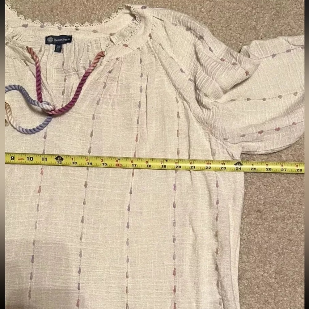 Democracy Crochet Detail Blouse Plus Size 2X Split V-Neck Braided Tie Front Boho - Picture 14 of 16